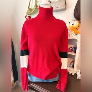 Eddie Bauer Red Turtleneck Sweater with Black and White Sleeves
